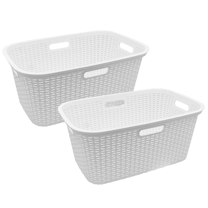 HRB Wäschekorb Plastik Rattan Optik, 40 L Wäsche Box Volumen, Wäschesammler mit 58,5 x 39 x 26 cm Au