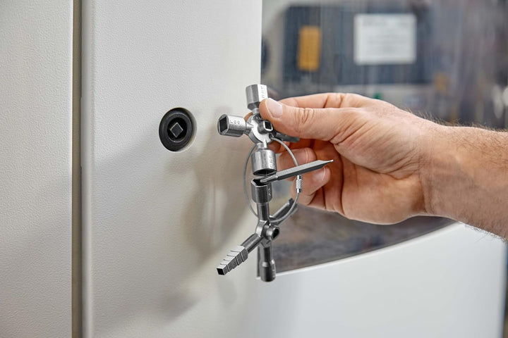 KNIPEX TwinKey® Schaltschrankschlüssel, für gängige Schliesssysteme, 10 Profile, 2 Kreuze, 1 Schlüss