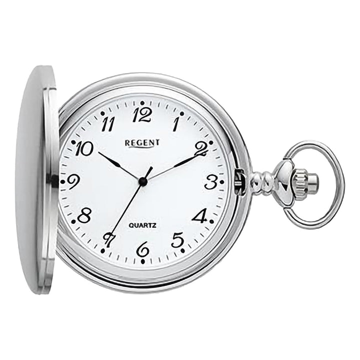 REGENT Herren Taschenuhr Savonnette Klappdeckel 47 MM Quarz Weisses Zifferblatt Arabische Zahlen P-7