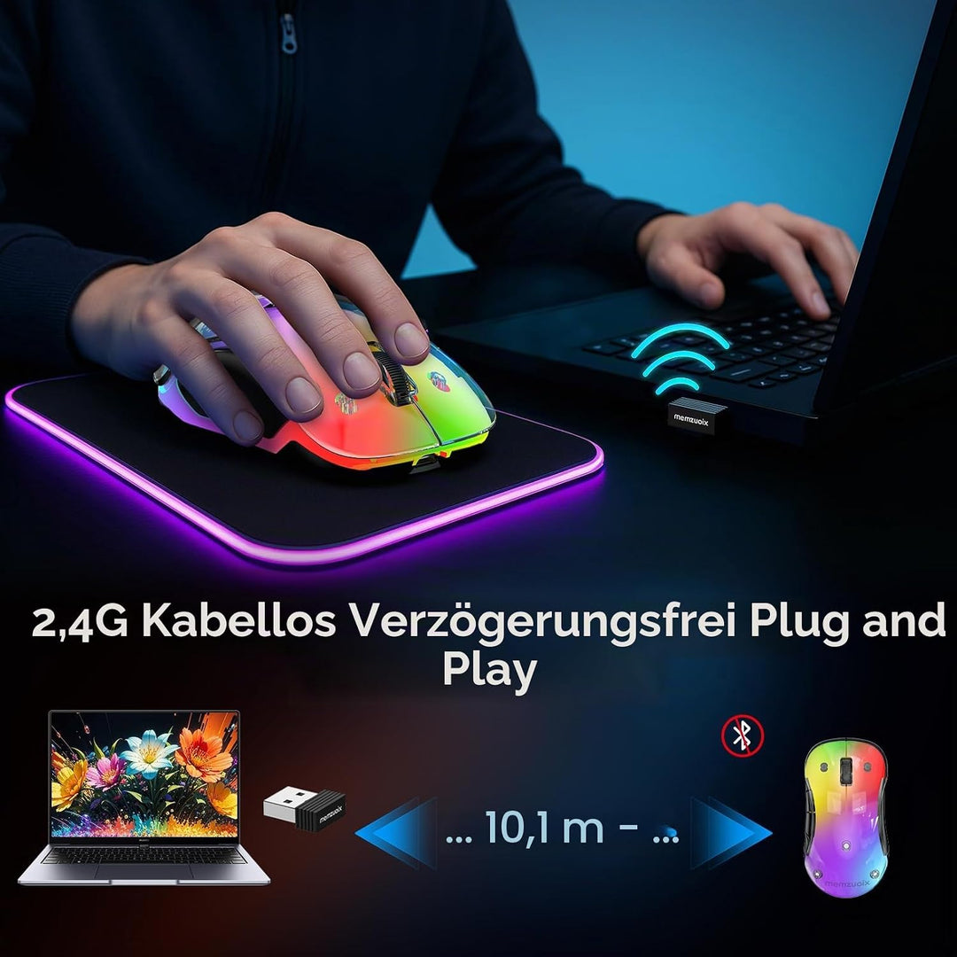 memzuoix LED Kabellose Maus – Wiederaufladbare 2.4G Optische Maus mit Magnetischer Abdeckung, Sanfte
