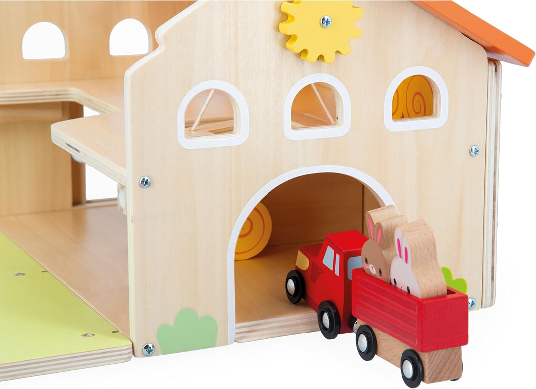Janod - Mein erster Bauernhof aus Holz Kind - 16 Zubehörteile - Rollenspielzeug Kind - Fördert Handg