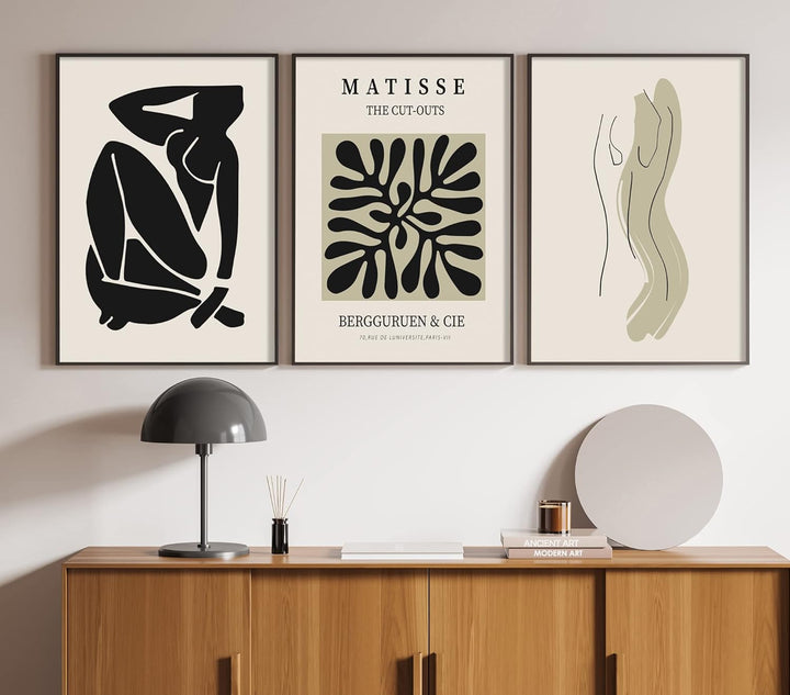 ag.art deco Moderne Poster Set | 3 Stück 50x70cm | Stilvolle beige und schwarze Matisse-Postercollag