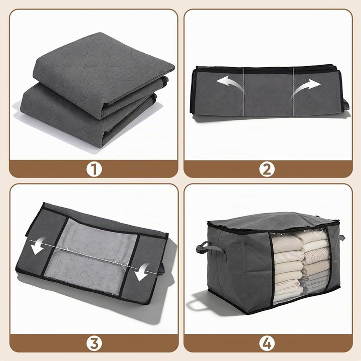 Sekey 4 Stück 60L Aufbewahrungstasche, Faltbare Kleiderschrank Organizer, Stoff-Aufbewahrungsbox mit