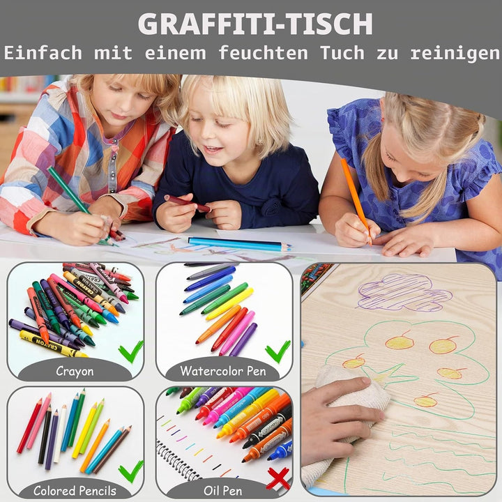 Clevich Kindertisch mit 4 Stühlen, Tisch Stuhl Set Höhenverstellbar,Kindertischgruppe für Kinderzimm