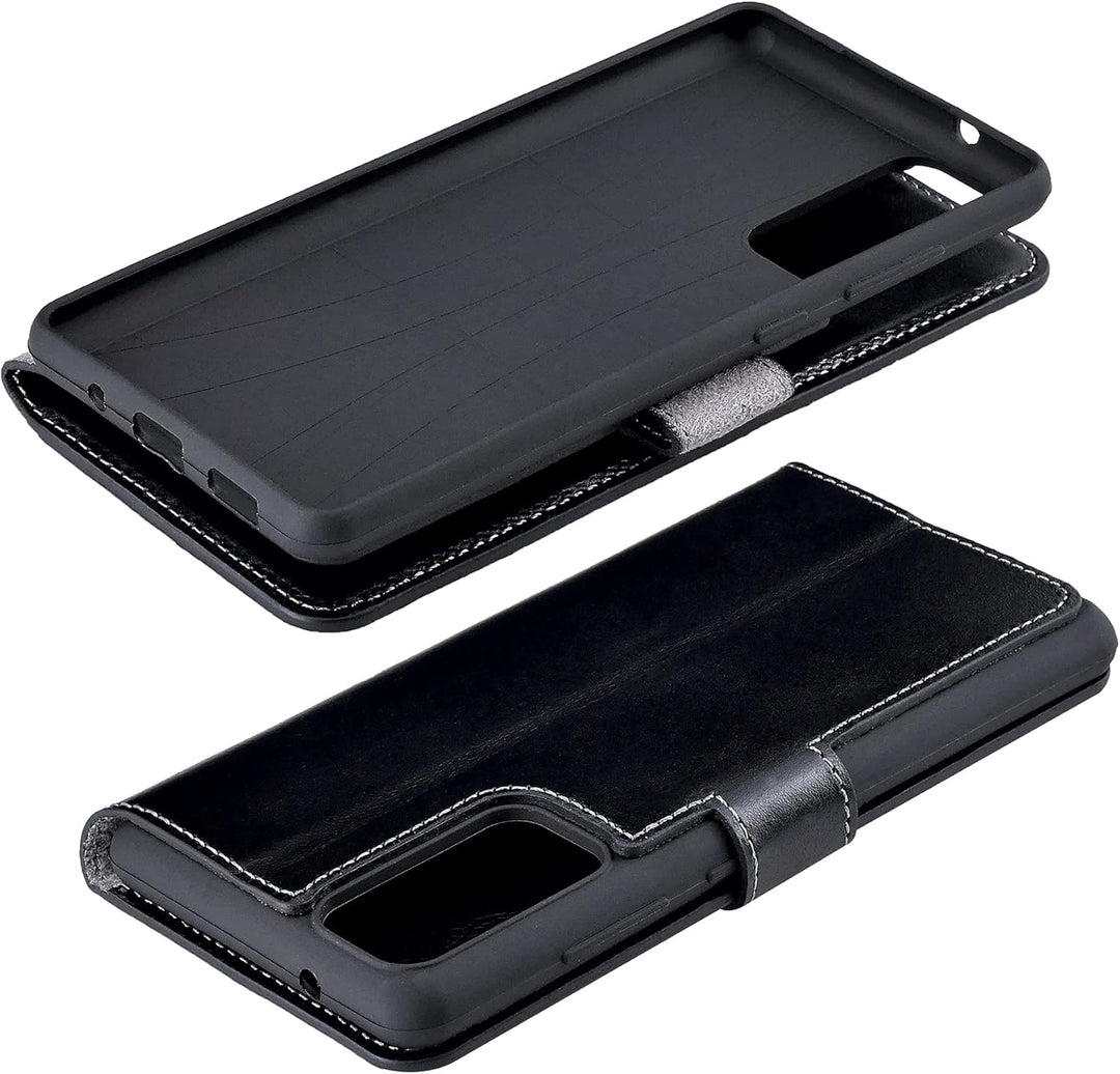 Suncase Book-Style Hülle kompatibel mit Xiaomi Redmi Note 10 Leder Tasche (Slim-Fit) Lederhülle Hand
