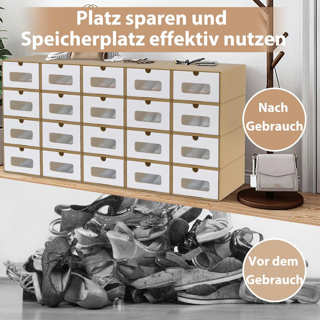 AufuN 20er Stapelbar Schuhboxen aus Kraftpapier mit Deckel & Transparent Sichtfenster, Praktische Sc