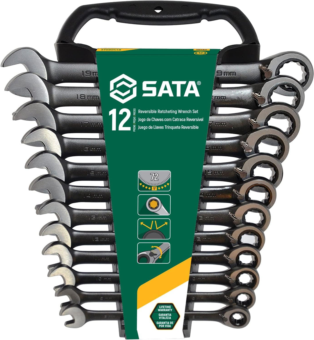 SATA Ratschen-Ringmaulschlüssel Satz mit Richtungswechsel, 12-tlg. ST08044B (Ratschenringmaulschlüss