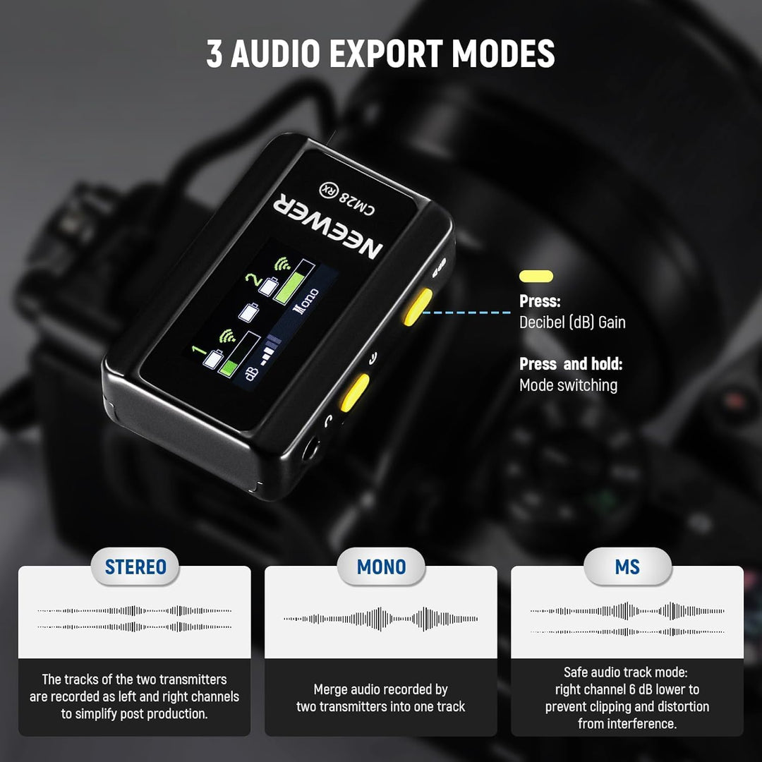 NEEWER CM28 Kabelloses Lavalier Mikrofonsystem mit Ladeetui, 1 klick Rauschunterdrückung, 4GB Speich