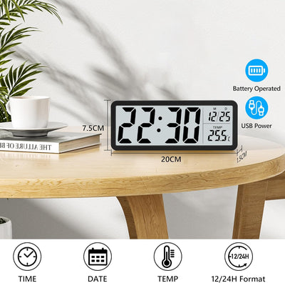 Sukeen Digitale Wanduhr Batteriebetrieben, Wanduhr Digitaluhr mit Grossen Ziffern, Temperatur, 12/24