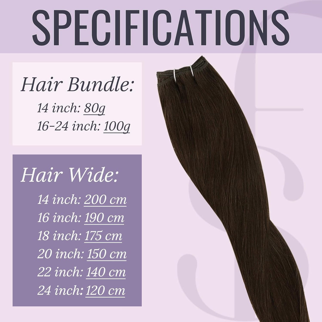 Fshine Echthaar Weft Tressen Echthaar 55cm/22zoll 100 Gramm Extensiones Faber Dunkelbraune Bundles W