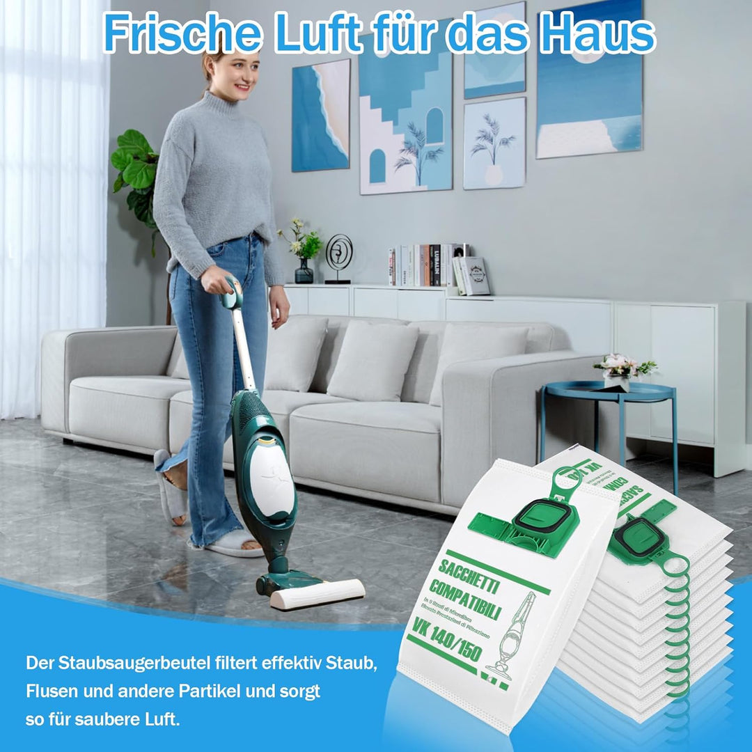 12 Staubsaugerbeutel für Vorwerk Kobold VK140 VK150 FP140 FP150 mit 2 Filter+2, Premium Microvlies B