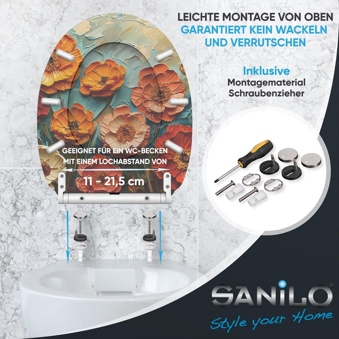Sanilo WC Sitz mit Absenkautomatik & Schnellverschluss, Toilettendeckel per Knopfdruck abnehmbar, ei