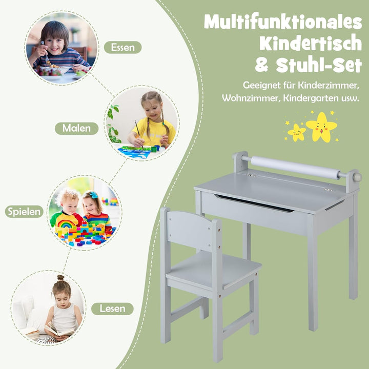 DREAMADE Schreibtisch Kinder mit Stuhl, Schülerschreibtisch aus Holz, Jugendschreibtisch, Kindertisc