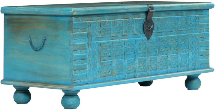 Festnight Aufbewahrungstruhe Aufbewahrungsbox mit Deckel Massives Mangoholz 100 x 40 x 41 cm Blau