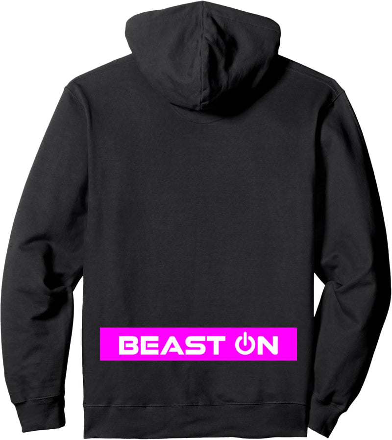 Beast ON Rücken Motiv pinke Farbe Fitness Gym Motivation Pullover Hoodie