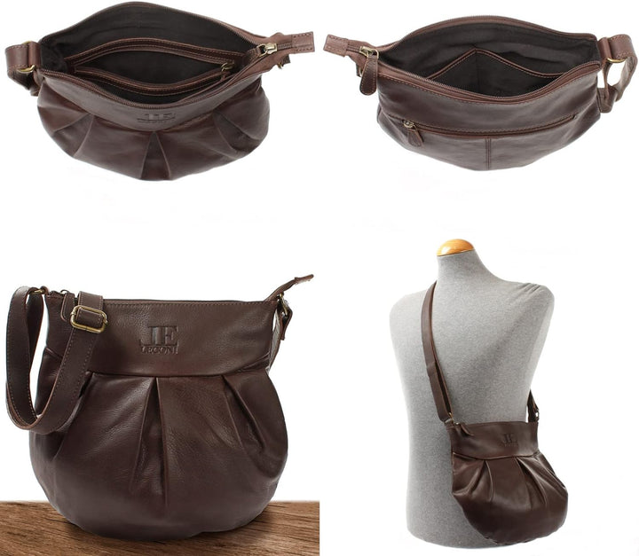 LECONI kleine Schultertasche Damentasche Umhängetasche natur weiche Ledertasche Handtasche Damen Led