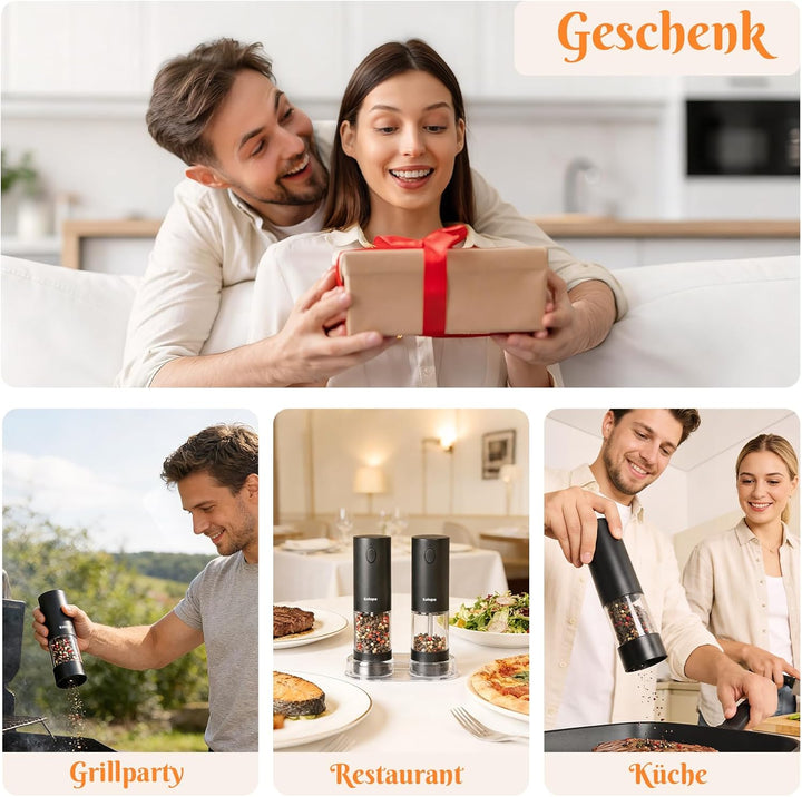 Salz und Pfeffermühle Elektrisch, Wiederaufladbare Pfeffermühle mit 5 Stufen einstellbarem Keramik M