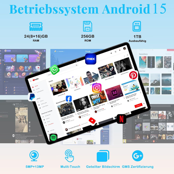 2026 Neueste Tablet 11 Zoll Android 15 Tablets, 8000mAh, Gemini AI, 24GB RAM + 256GB ROM(TF 2TB), Wi