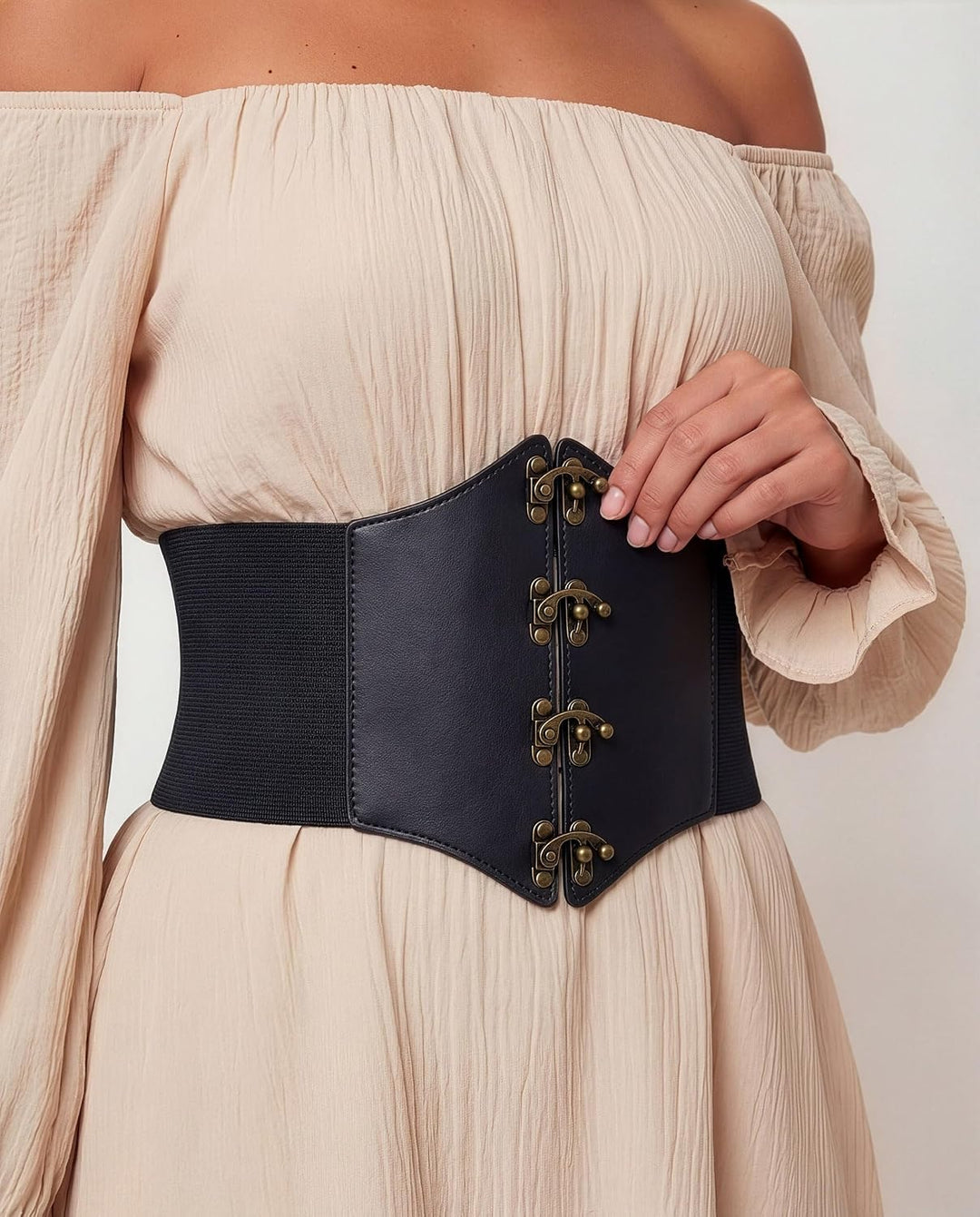 BlackButterfly Kunstleder Korsettgürtel Damen Haken Schwarz M, Schwarz M