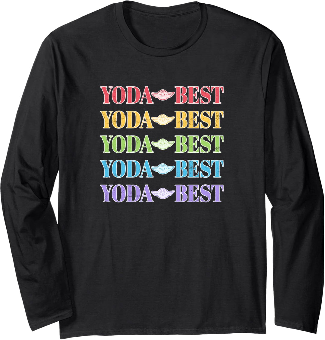 Star Wars Yoda Best Rainbow Text Stack Langarmshirt