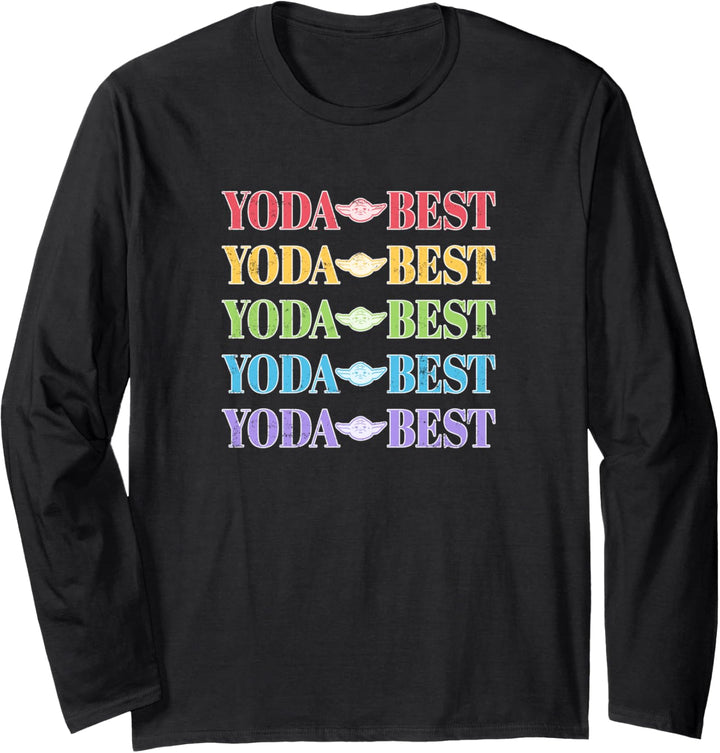 Star Wars Yoda Best Rainbow Text Stack Langarmshirt