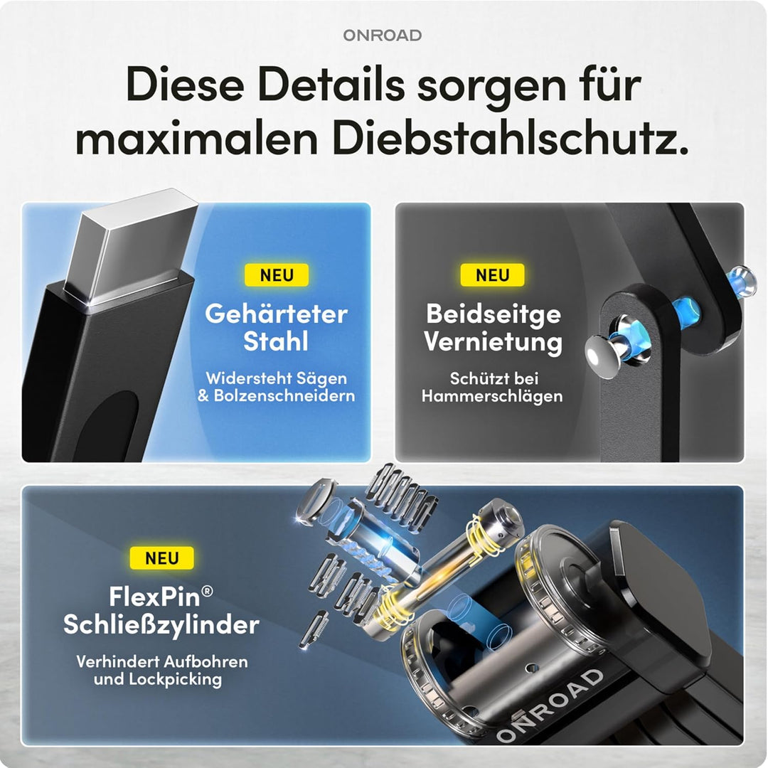 Faltschloss Fahrrad Onlock Pro 85cm diebstahlsicher – Fahrradschloss hohe Sicherheit – Robustes & ko