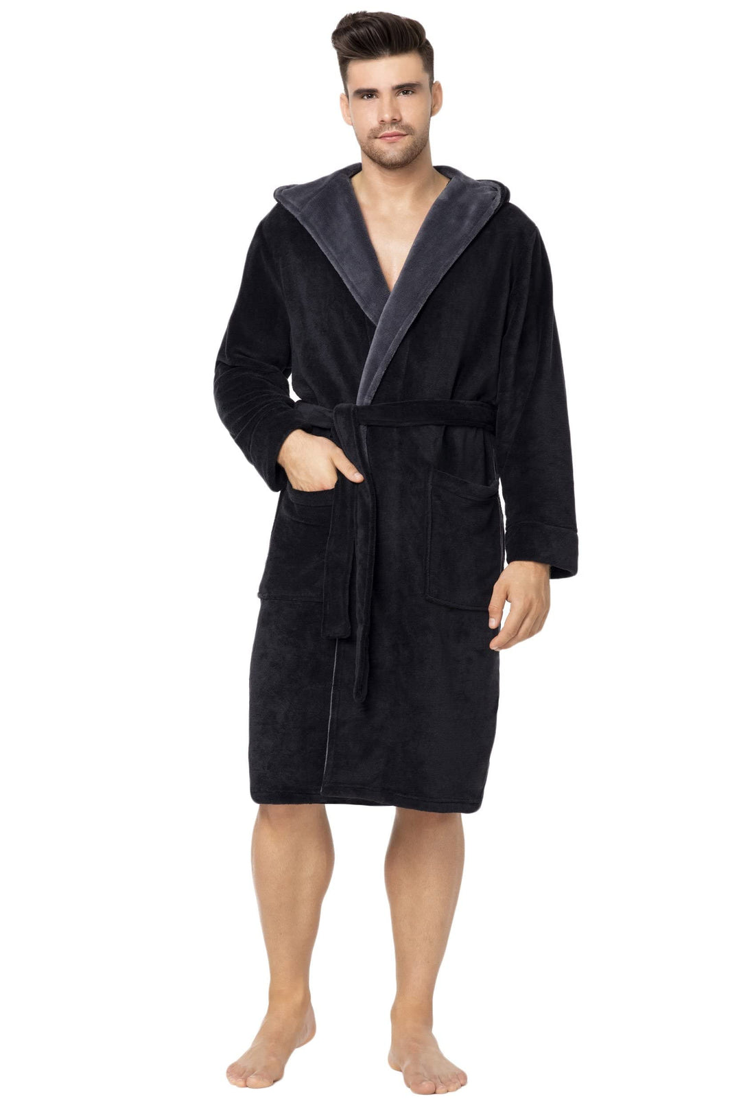 Envie Bademantel Herren Adam mit Kapuze XL-XXL Schwarz-grau, XL-XXL Schwarz-grau