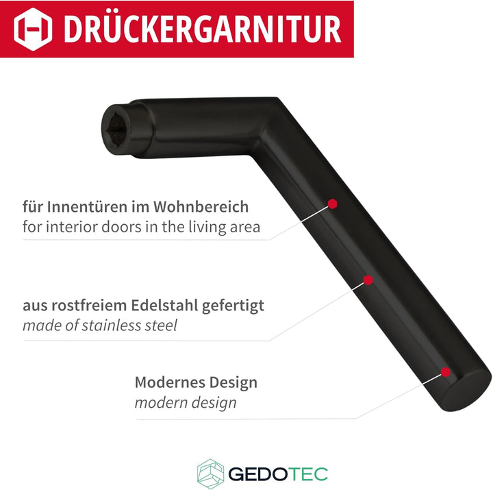 Gedotec Drückergarnitur Schwarz matt [BB - Buntbart] 1x Tür Beschläge Rund-Rosette I Türgriffe Innen