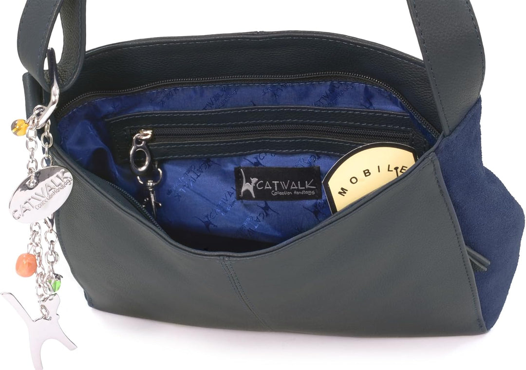 Catwalk Collection Handbags - Damen Umhängetasche Mittelgross - Crossbody Bag - Leder und Wildleder