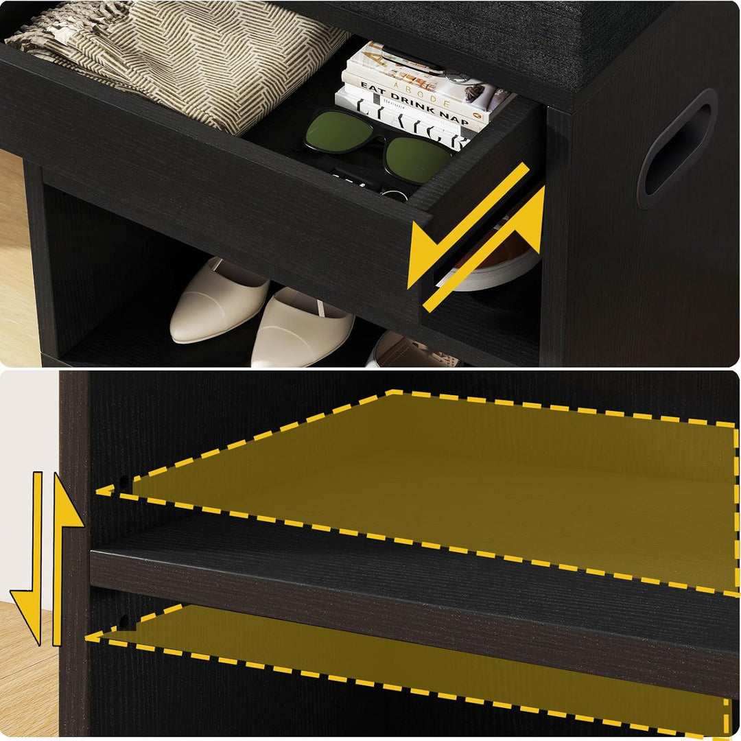 YMYNY Schuhbank mit Sitzfläche und Schublade, 2-Stufig Schuhschrank mit sitzbank, Schuhregal Klein m
