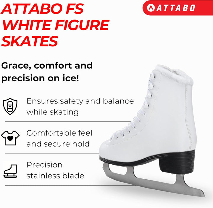 ATTABO Eislaufschuhe Damen Schlittschuhe Weiss 36-41, Schnürung, klassisches Design, Wärme und Komfo