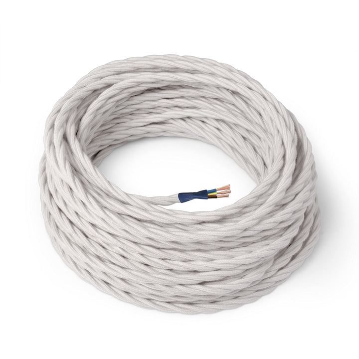 Amarcords - Textilkabel für Lampen WEISS, geflochten, Baumwolle, 10 Meter, mit Erdung 3x0,75 - Stoff