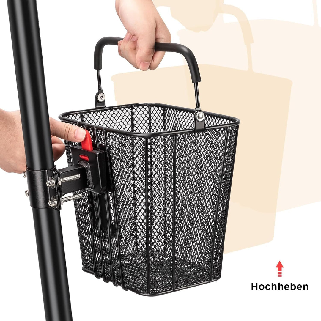 CXWXC Scooter‑Korb mit Griff – Schnell Abnehmbarer Frontkorb für E‑Scooter – Fahrradkorb mit Fester