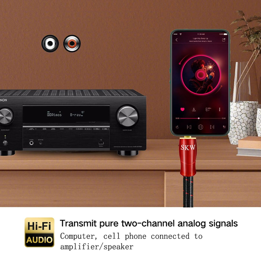 SKW 3,5mm Klinke auf 2 x Cinch Y Splitter Chinch Kabel, OFC Kupfer - Dual geschirmt Cinch auf Klinke