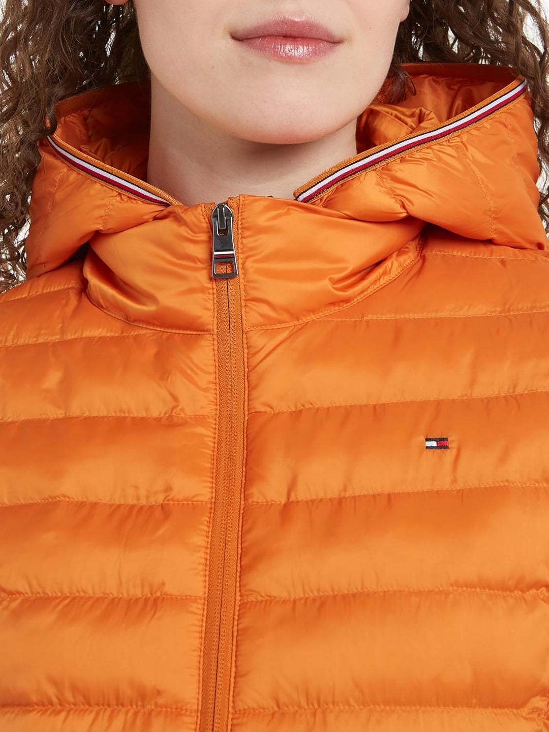 Tommy Hilfiger Damen Daunenjacke Padded Global Stripe Jacket mit Kapuze XXS Orange (Autumn Orange),