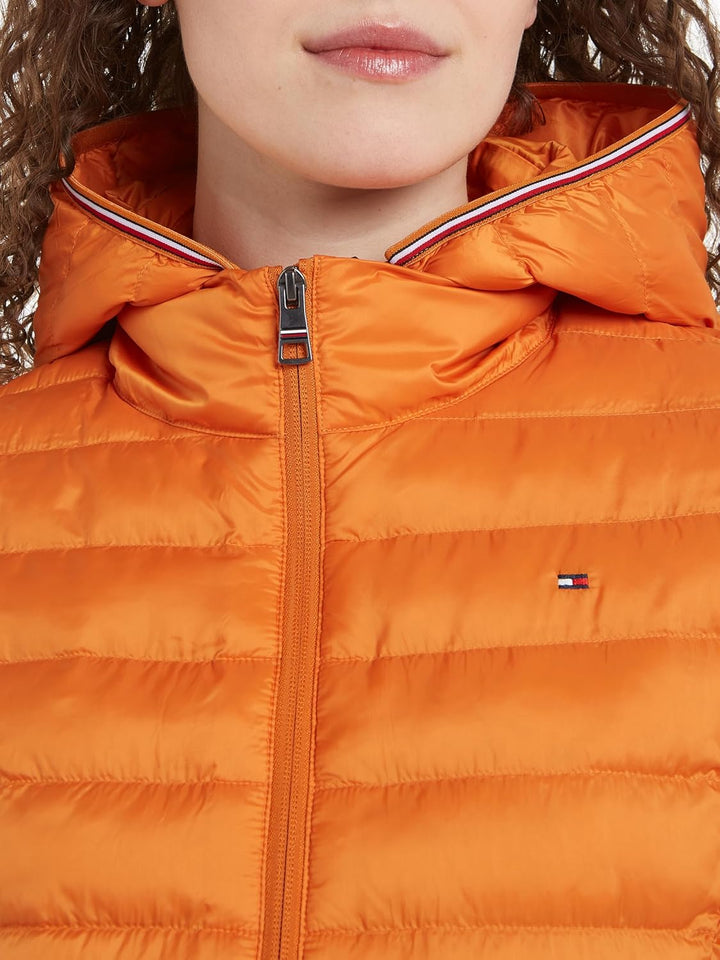 Tommy Hilfiger Damen Daunenjacke Padded Global Stripe Jacket mit Kapuze XXS Orange (Autumn Orange),