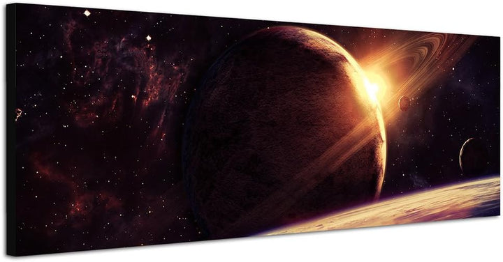 Paul Sinus Art Panoramabild auf Leinwand und Keilrahmen 150x50cm Weltraum Planet Sonne