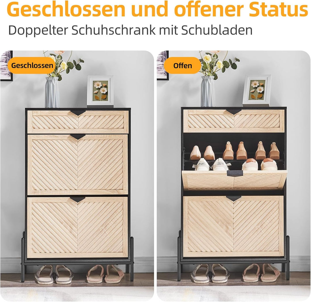 VIPLUMI Schmal Schuhschrank mit 2 Klappen platzsparender, Schmaler Geschlossen Schuhregal Schuh Schr