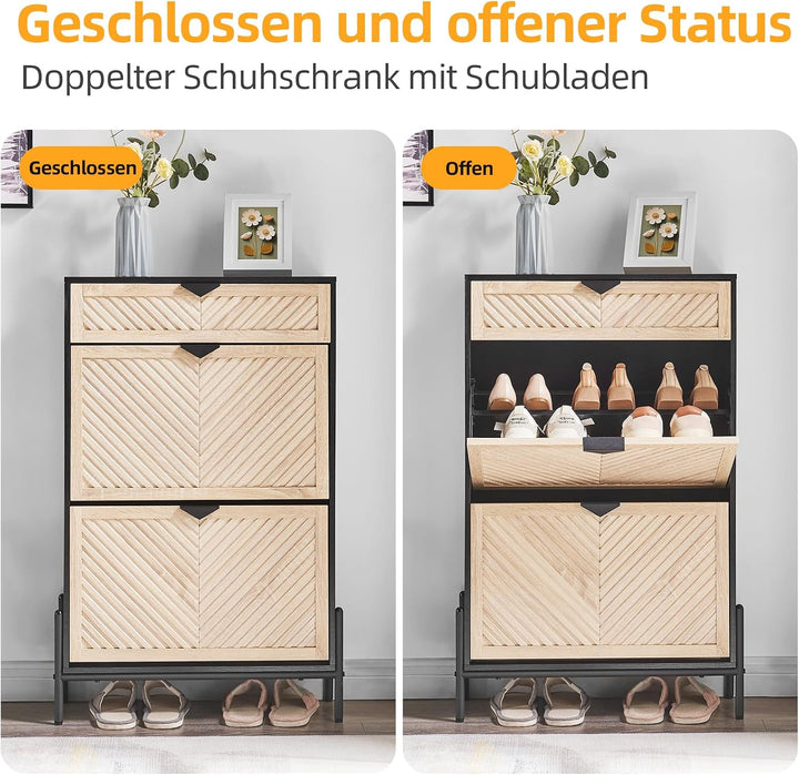 VIPLUMI Schmal Schuhschrank mit 2 Klappen platzsparender, Schmaler Geschlossen Schuhregal Schuh Schr