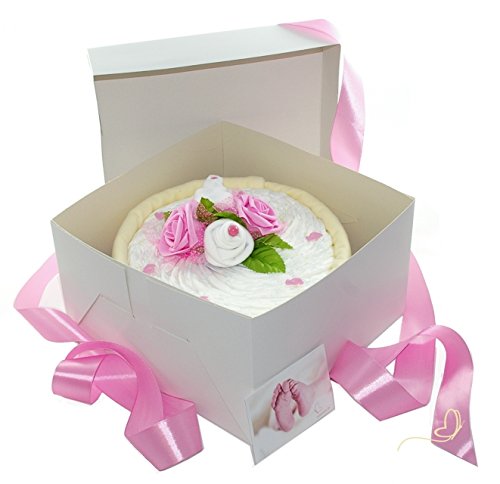 dubistda© Windeltorte CAKEBOX für Mädchen rosa | Geschenk für Mädchen zur Geburt Babyparty Babyshowe