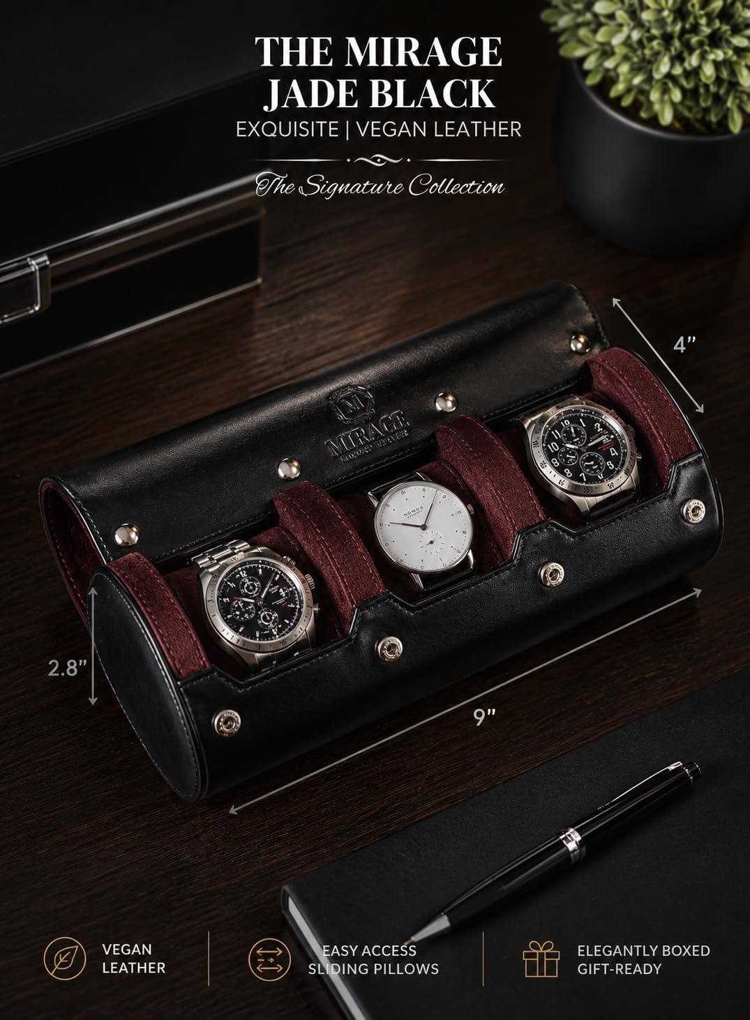 Watch Roll Case for Men - Watch Travel Case - Storage Organizer and Display - Mirage Watch Roll Case