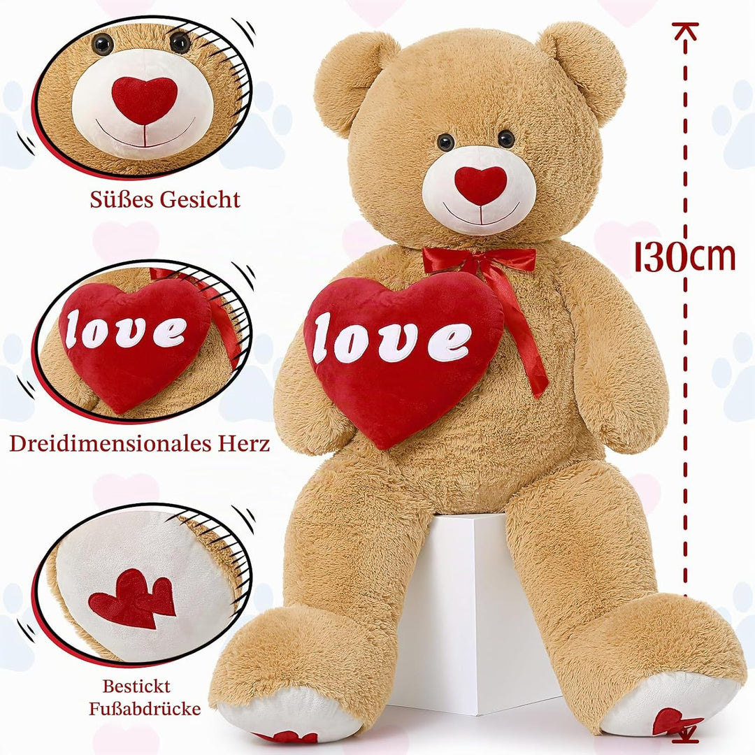 MorisMos 1.3m riesen teddybär, Hellbraun grosser teddybären Kuscheltier XXL teddys, Valentinstag dek