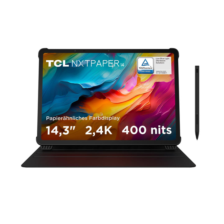 TCL NXTPAPER 14 Tablet mit Flipcase und T-Pen, 14,3" 2.4K NXTPAPER Display, 256GB Speicher, 8GB RAM
