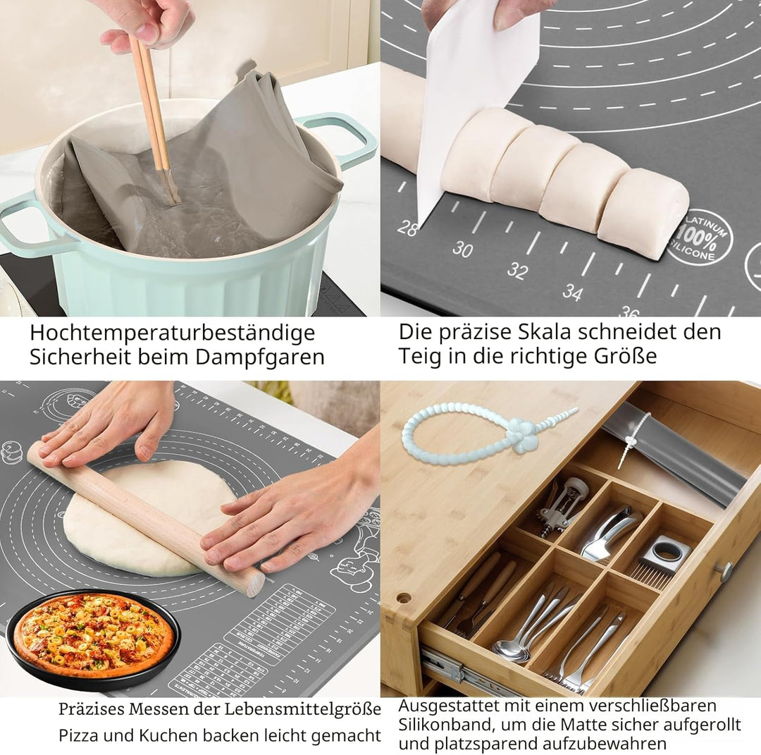 Backunterlage, Gross Rutschfeste Backmatte Silikon Teigunterlage Ausrollmatte mit Messung, 70x50 cm
