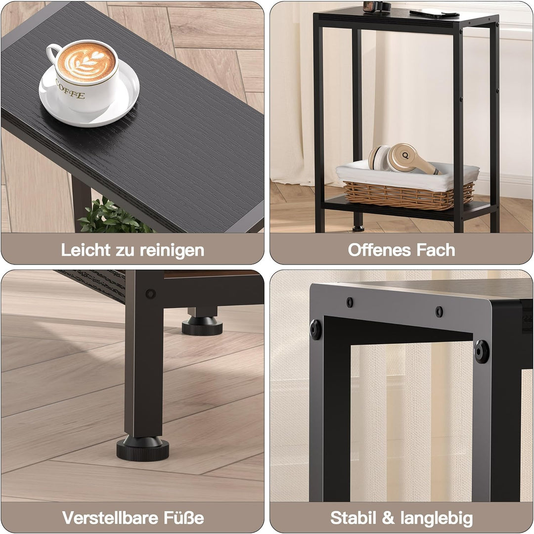 Schmaler Beistelltisch, Nachttisch, 2er Set, 2 Ablagen Nachttisch Schmal mit Stauraum, sofa beistell