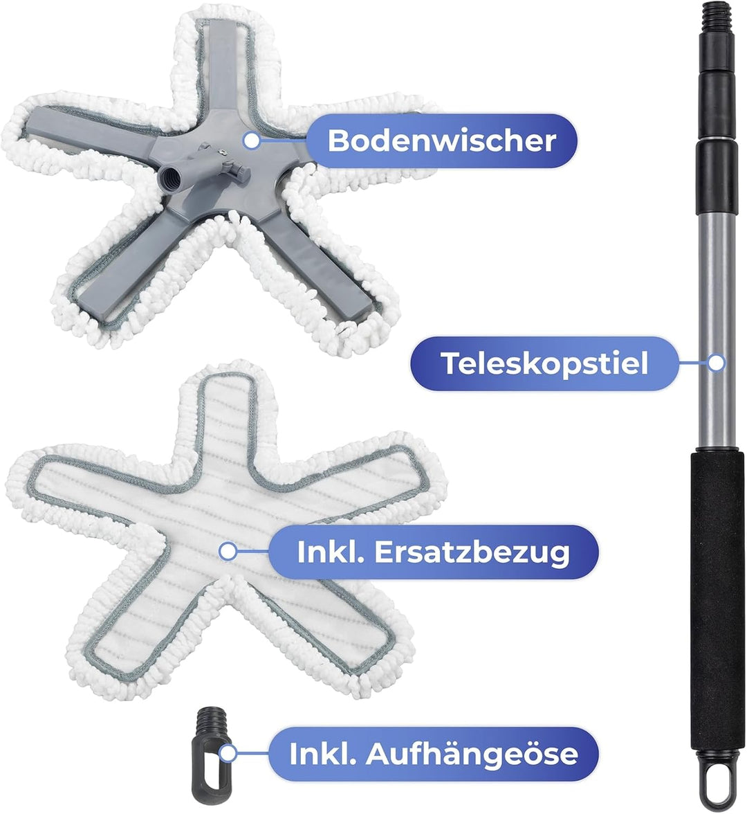 Bodenwischer Mod. Oktopus Teleskopstiel verstellbar 360 Grad Duo-Knickgelenk aus Karbonstahl Masse 4