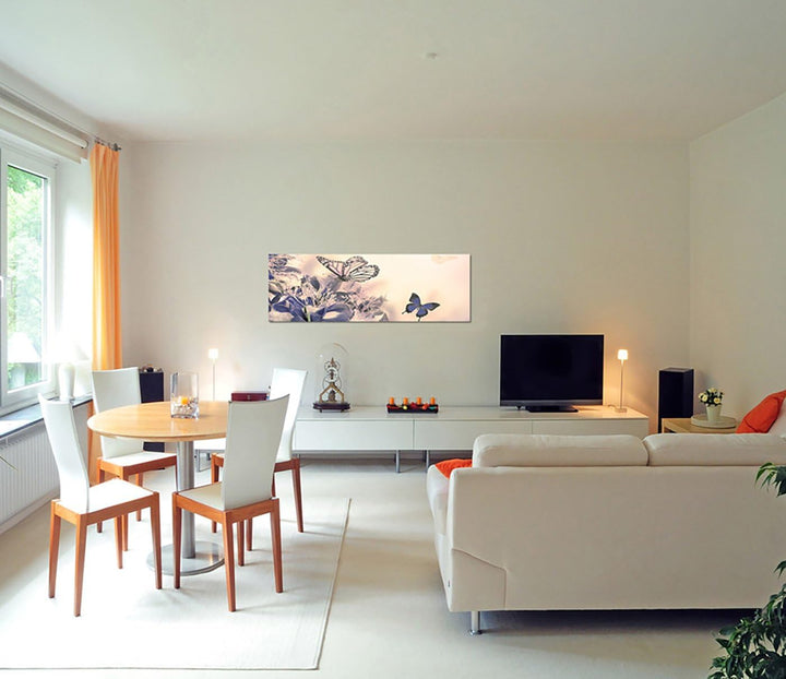 Paul Sinus Art Panoramabild auf Leinwand und Keilrahmen 150x50cm Blumenwiese Frühling Schmetterlinge