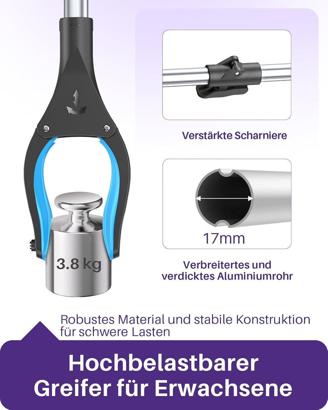 KEKOY Greifer für Senioren Testsieger 101cm Robuste Aluminium, Müllzange Greifzange Profi, Extra Lan