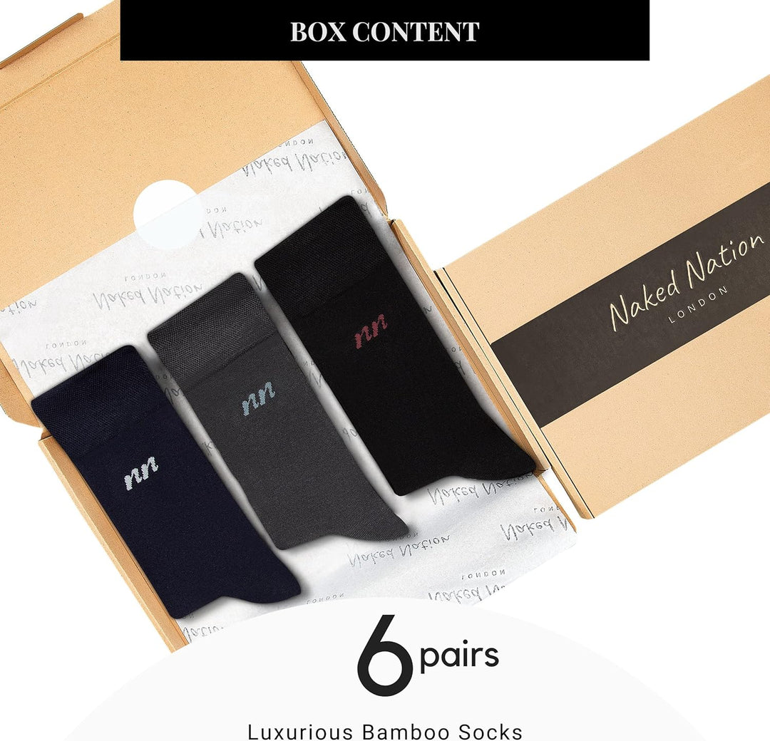 Premium Bambus Socken für Herren und Damen, 6 Paar Superweiches Top mit Komfortbund, Ohne Gummi Unis