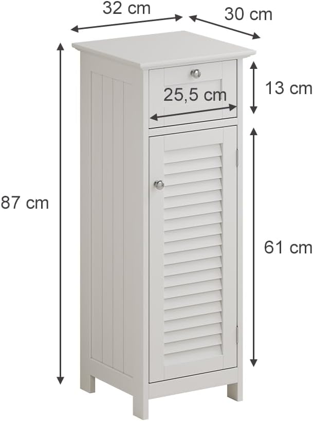 Vicco Midischrank Riad, Weiss, 32 x 87 cm mit Tür und Schublade, Midischrank